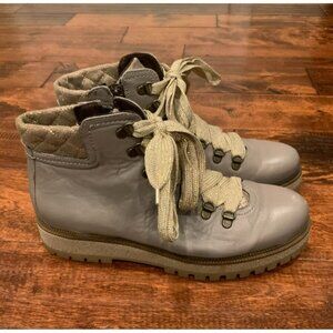 Manas Gray Leather Lace-Up Boots, Size 9 (US) 39 (EUR)